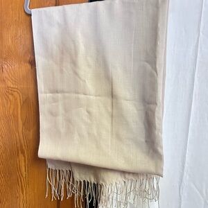 Cream Woven Cashmere Shawl with Fringe Detail